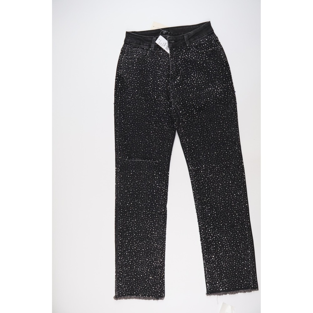 Hot & Delicious Rhinestone Straight Leg Jeans Black Studded Large NWT MSRP $99